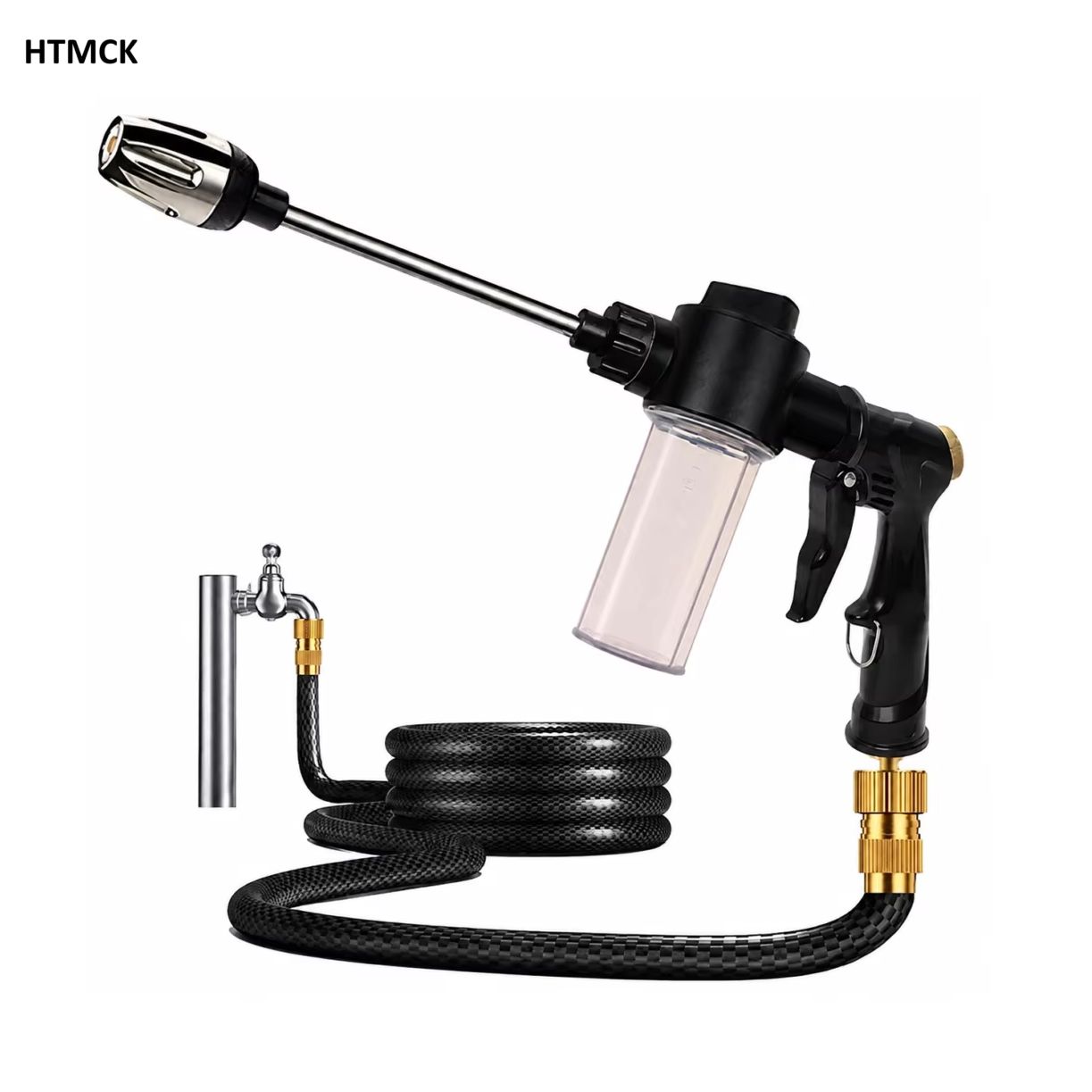 Pressure Washer Foam Gun - ปืนฉีดน้ำแรงดันสูง HTMCK สำหรับสวนในบ้าน หัวฉีดสายยางแบบก้านยาว ปืนฉีดน้ำสำหรับรดน้ำและล้างรถ พร้อมฟังก์ชันพ่นโฟม