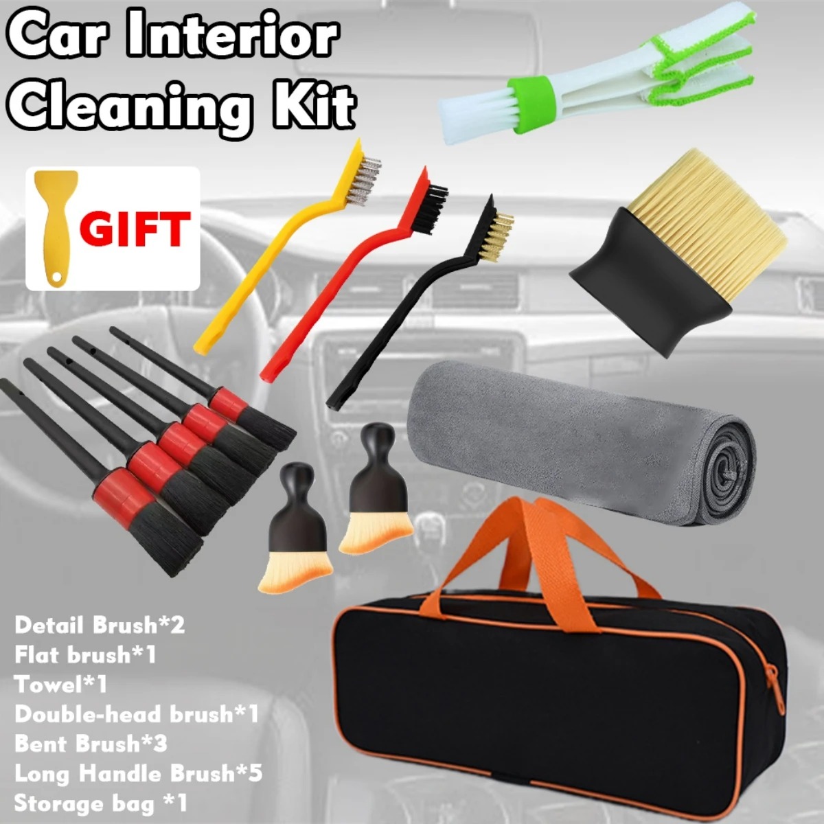 Dirt Brush Interior - ชุดแปรงทำความสะอาดรถยนต์ 1-15 ชิ้น สำหรับทำความสะอาดหนัง ช่องระบายอากาศ ขอบล้อ
